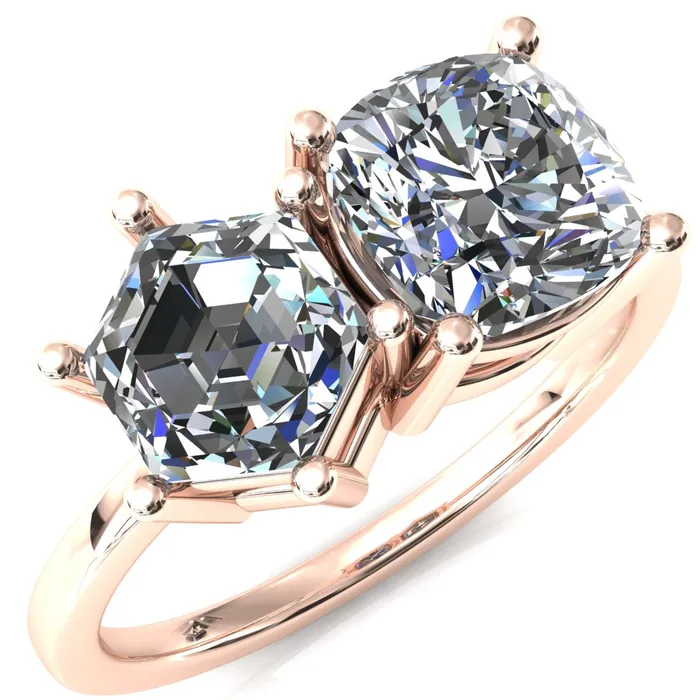 Rings Fire Brilliance 7mm Cushion 7mm Hexagon TwoStone Center Toi Et Moi Ring