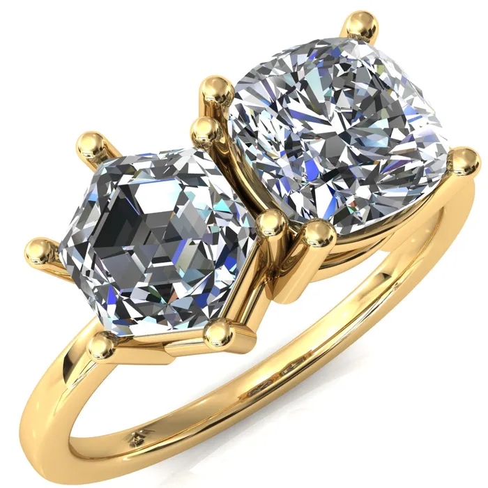 Rings Fire Brilliance 7mm Cushion 7mm Hexagon TwoStone Center Toi Et Moi Ring