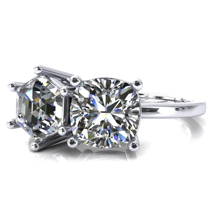 Rings Fire Brilliance 7mm Cushion 7mm Hexagon TwoStone Center Toi Et Moi Ring