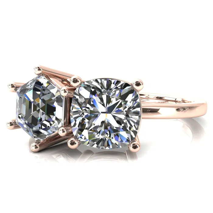 Rings Fire Brilliance 7mm Cushion 7mm Hexagon TwoStone Center Toi Et Moi Ring
