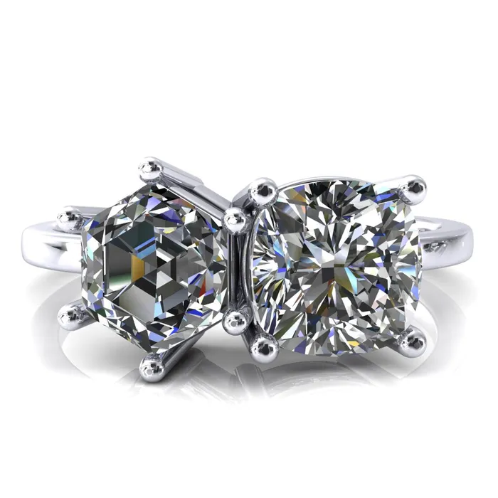 Rings Fire Brilliance 7mm Cushion 7mm Hexagon TwoStone Center Toi Et Moi Ring