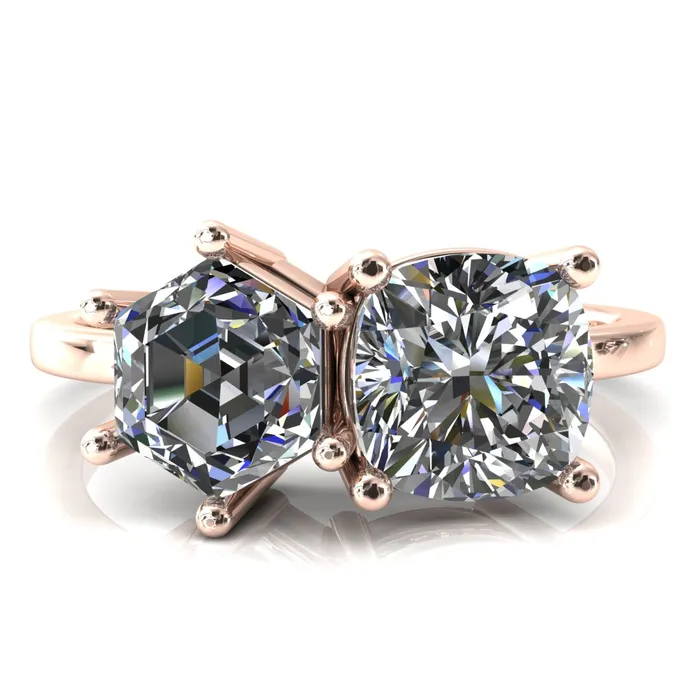 Rings Fire Brilliance 7mm Cushion 7mm Hexagon TwoStone Center Toi Et Moi Ring