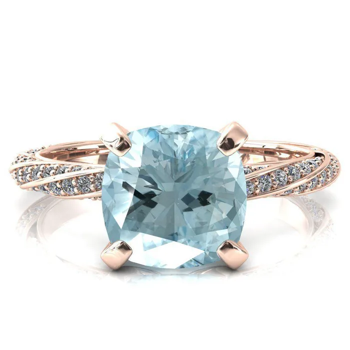 Rings Fire Brilliance Elysia Cushion Aqua Blue Spinel 4 Prong 34 Eternity Diamond Accent Ring