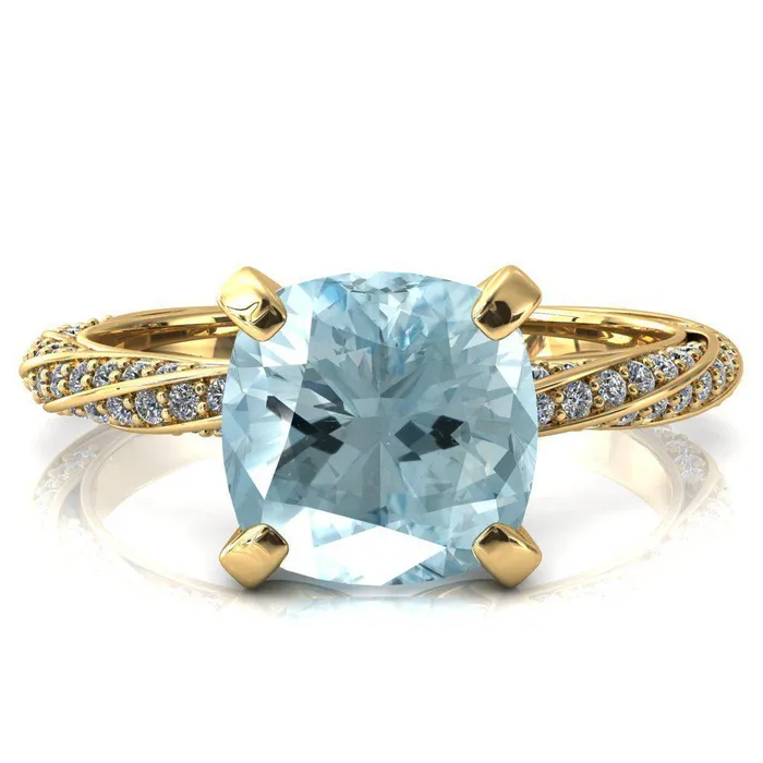 Rings Fire Brilliance Elysia Cushion Aqua Blue Spinel 4 Prong 34 Eternity Diamond Accent Ring