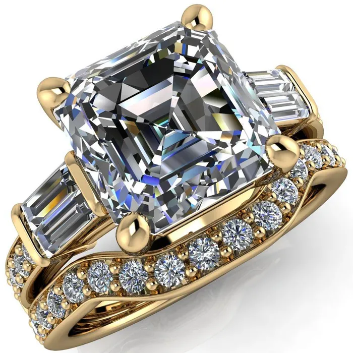 Rings Fire Brilliance Paphos Asscher Moissanite Diamond Baguette Side Channel Engagement Ring Rings Fire Brilliance Paphos Asscher Moissanite Diamond Baguette Side Channel Engagement Ring