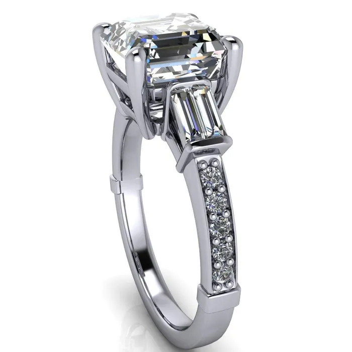 Rings Fire Brilliance Paphos Asscher Moissanite Diamond Baguette Side Channel Engagement Ring
