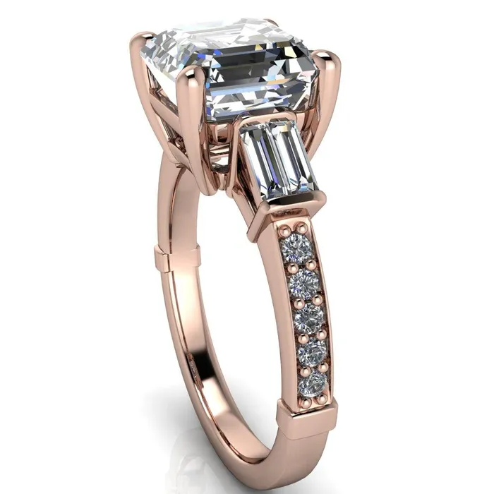 Rings Fire Brilliance Paphos Asscher Moissanite Diamond Baguette Side Channel Engagement Ring