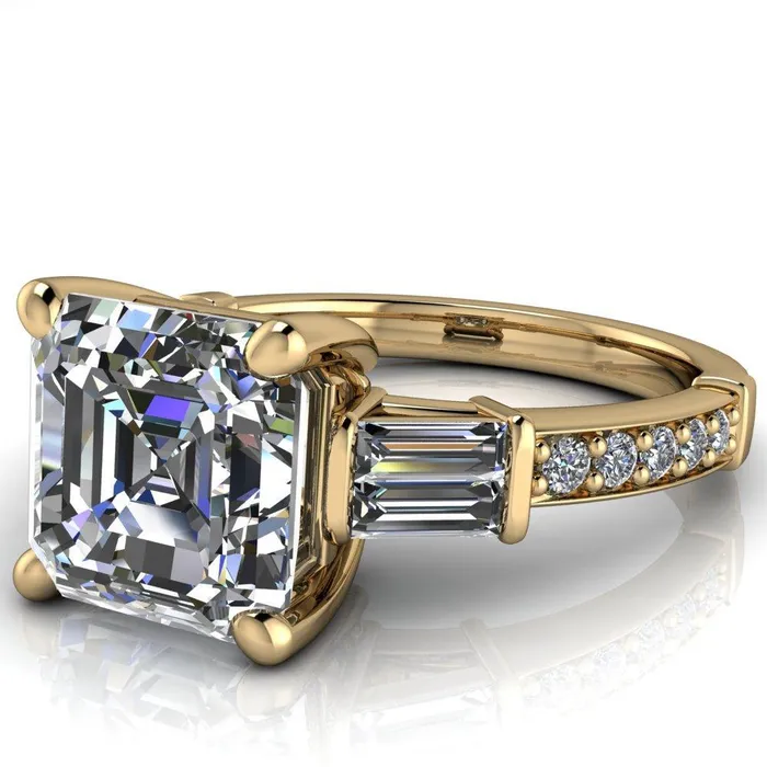 Rings Fire Brilliance Paphos Asscher Moissanite Diamond Baguette Side Channel Engagement Ring
