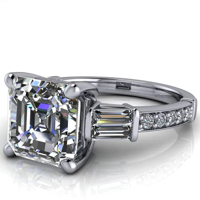 Rings Fire Brilliance Paphos Asscher Moissanite Diamond Baguette Side Channel Engagement Ring
