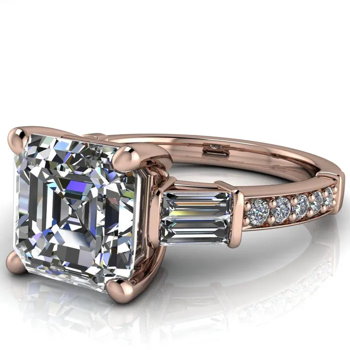 Rings Fire Brilliance Paphos Asscher Moissanite Diamond Baguette Side Channel Engagement Ring