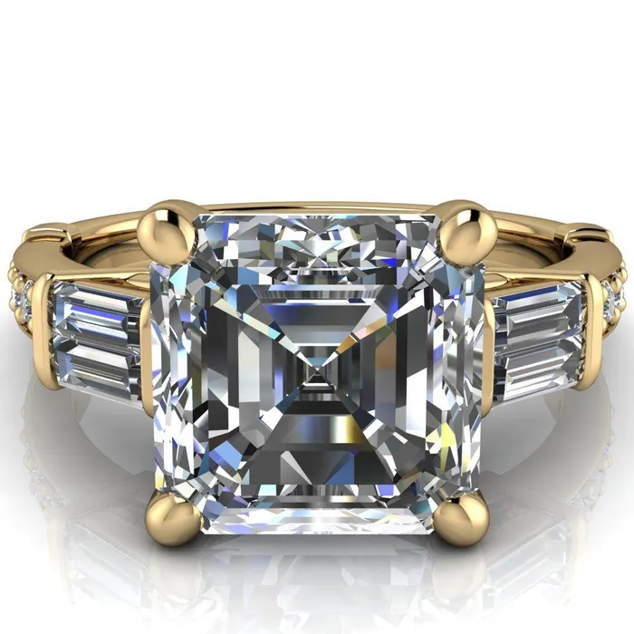 Rings Fire Brilliance Paphos Asscher Moissanite Diamond Baguette Side Channel Engagement Ring
