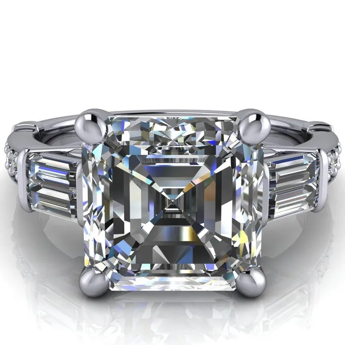 Rings Fire Brilliance Paphos Asscher Moissanite Diamond Baguette Side Channel Engagement Ring