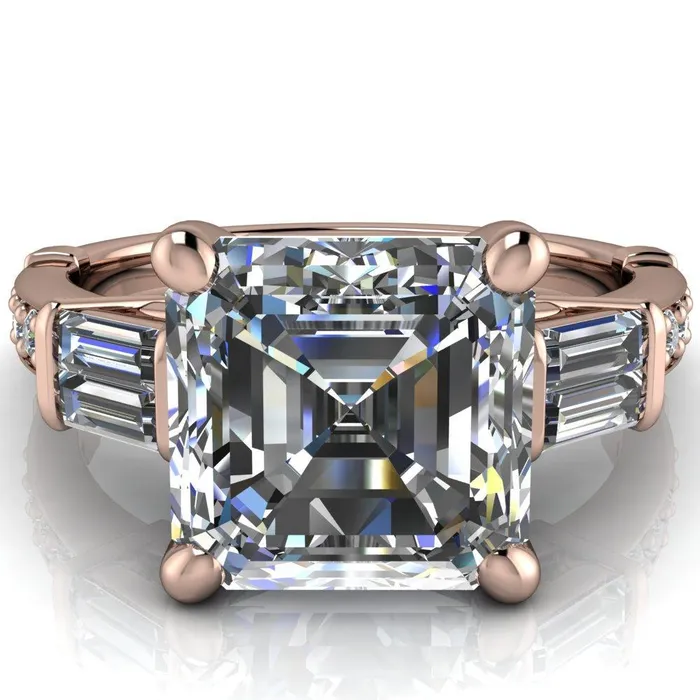 Rings Fire Brilliance Paphos Asscher Moissanite Diamond Baguette Side Channel Engagement Ring