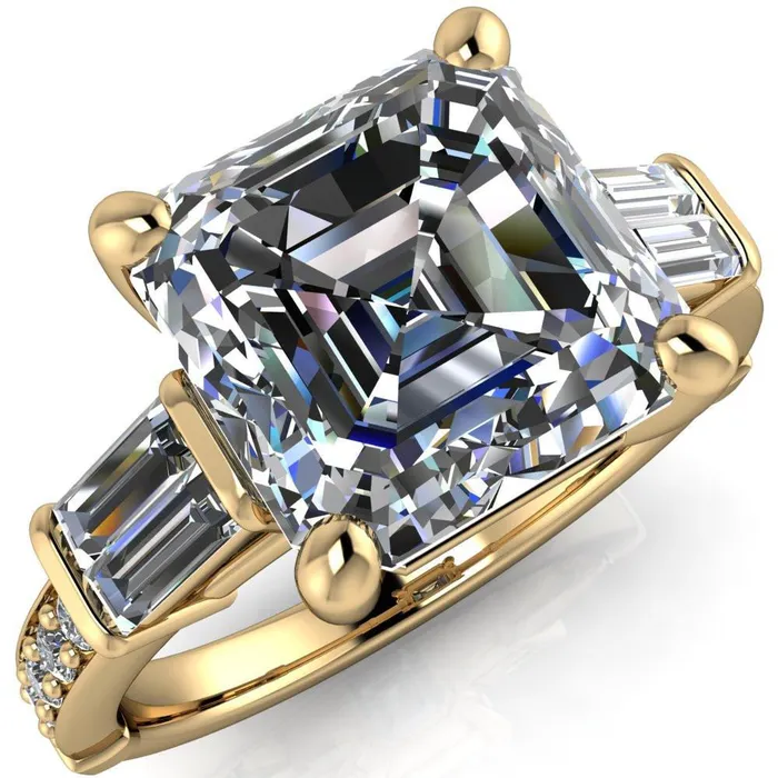 Rings Fire Brilliance Paphos Asscher Moissanite Diamond Baguette Side Channel Engagement Ring
