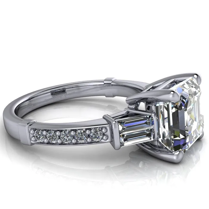 Rings Fire Brilliance Paphos Asscher Moissanite Diamond Baguette Side Channel Engagement Ring