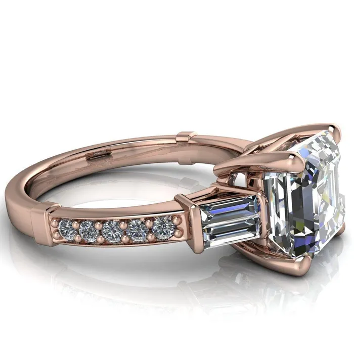 Rings Fire Brilliance Paphos Asscher Moissanite Diamond Baguette Side Channel Engagement Ring