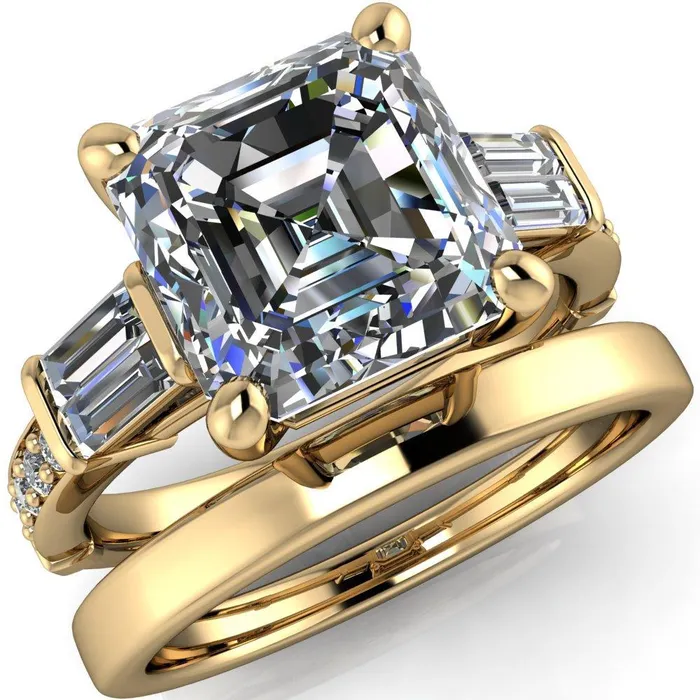 Rings Fire Brilliance Paphos Asscher Moissanite Diamond Baguette Side Channel Engagement Ring