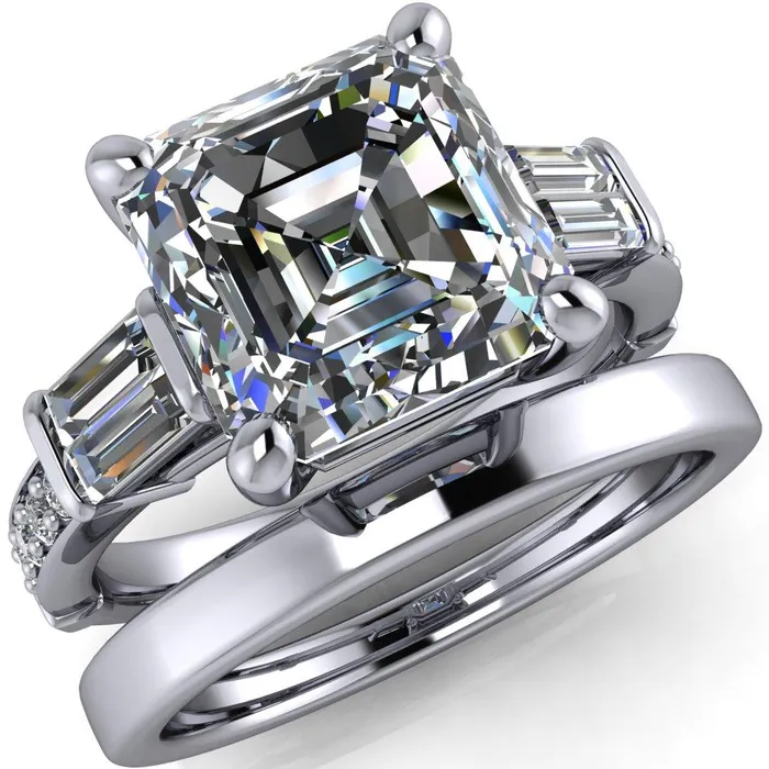 Rings Fire Brilliance Paphos Asscher Moissanite Diamond Baguette Side Channel Engagement Ring