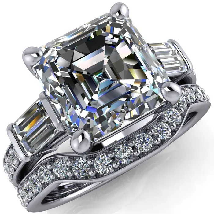 Rings Fire Brilliance Paphos Asscher Moissanite Diamond Baguette Side Channel Engagement Ring