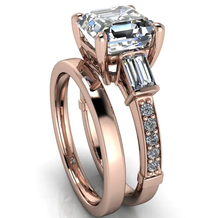 Rings Fire Brilliance Paphos Asscher Moissanite Diamond Baguette Side Channel Engagement Ring