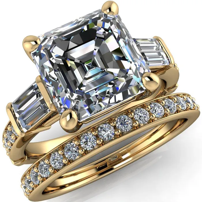Rings Fire Brilliance Paphos Asscher Moissanite Diamond Baguette Side Channel Engagement Ring