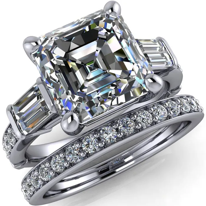 Rings Fire Brilliance Paphos Asscher Moissanite Diamond Baguette Side Channel Engagement Ring