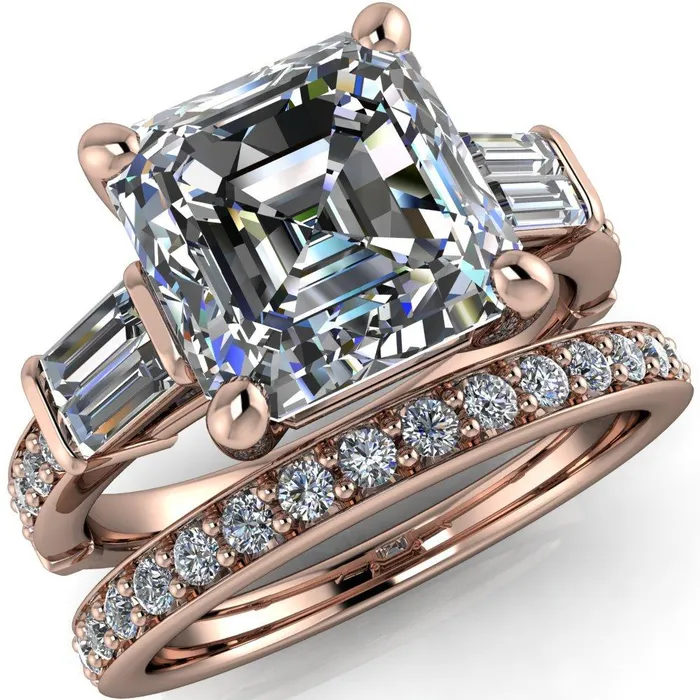 Rings Fire Brilliance Paphos Asscher Moissanite Diamond Baguette Side Channel Engagement Ring