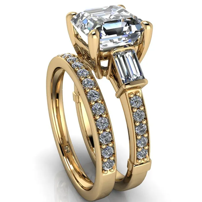 Rings Fire Brilliance Paphos Asscher Moissanite Diamond Baguette Side Channel Engagement Ring