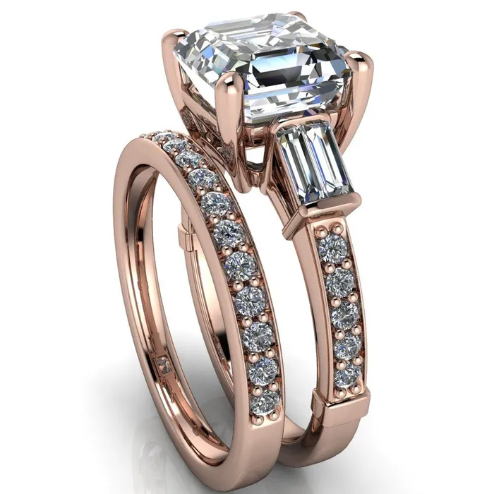 Rings Fire Brilliance Paphos Asscher Moissanite Diamond Baguette Side Channel Engagement Ring