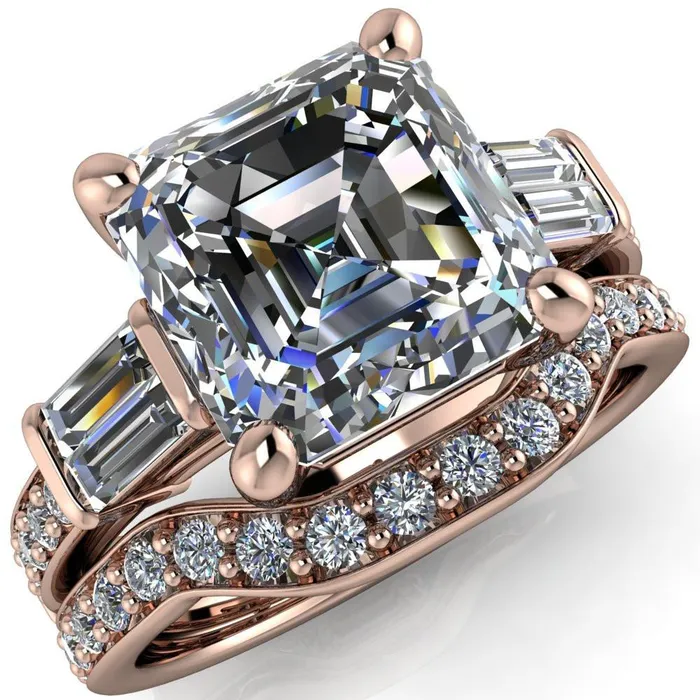 Rings Fire Brilliance Paphos Asscher Moissanite Diamond Baguette Side Channel Engagement Ring