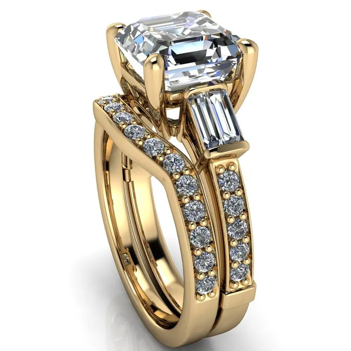 Rings Fire Brilliance Paphos Asscher Moissanite Diamond Baguette Side Channel Engagement Ring