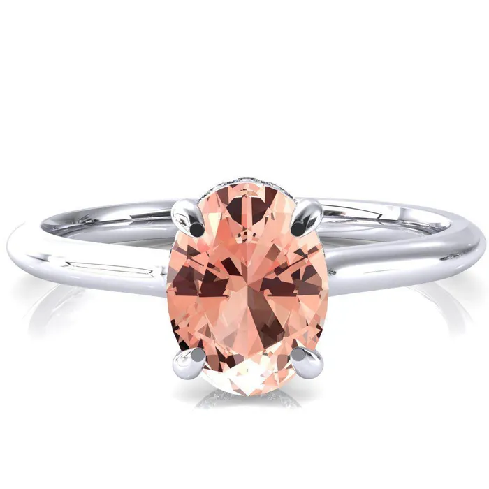 Rings Fire Brilliance Secret Oval Champagne Sapphire 4 Prong Floating Halo Engagement Ring