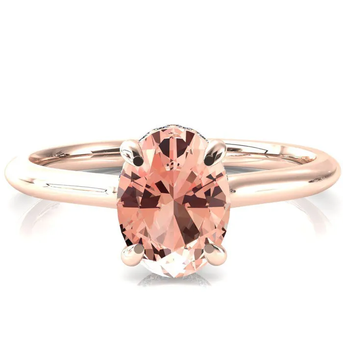 Rings Fire Brilliance Secret Oval Champagne Sapphire 4 Prong Floating Halo Engagement Ring