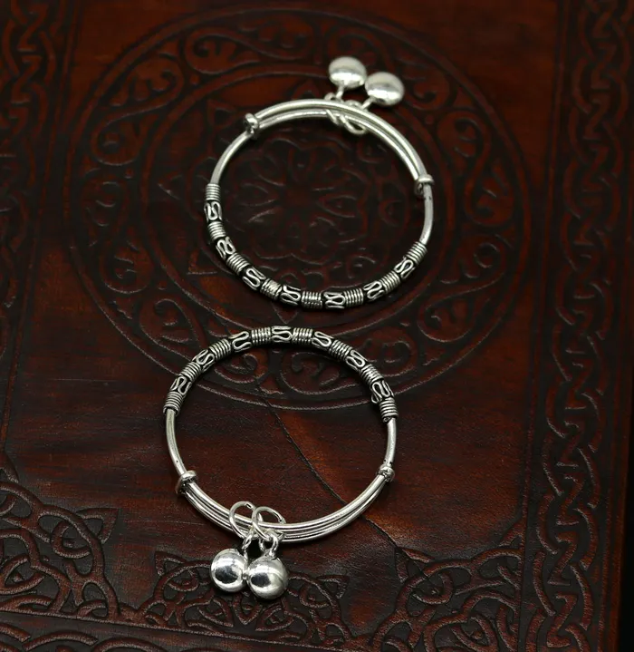 Rings TRIBAL ORNAMENTS Exclusive stylish 925 sterling silver adjustable charm baby bangles kada silver new born kids jewelry oxidized jewelry bbk67