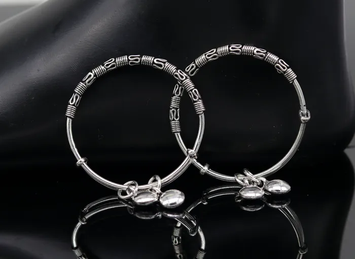 Rings TRIBAL ORNAMENTS Exclusive stylish 925 sterling silver adjustable charm baby bangles kada silver new born kids jewelry oxidized jewelry bbk67