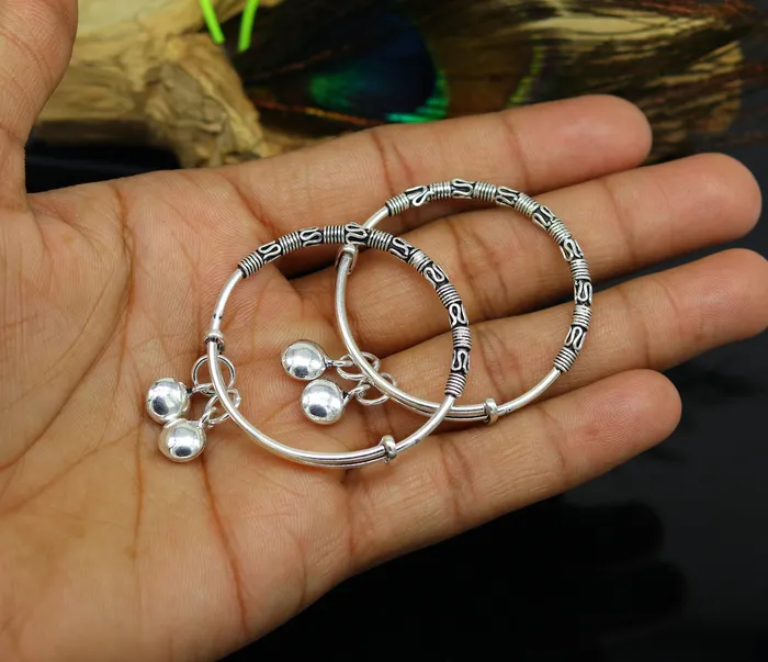 Rings TRIBAL ORNAMENTS Exclusive stylish 925 sterling silver adjustable charm baby bangles kada silver new born kids jewelry oxidized jewelry bbk67