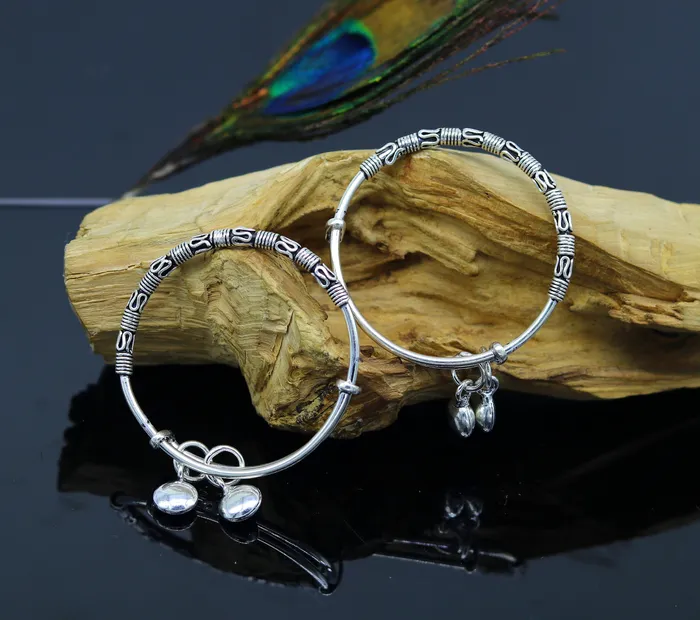 Rings TRIBAL ORNAMENTS Exclusive stylish 925 sterling silver adjustable charm baby bangles kada silver new born kids jewelry oxidized jewelry bbk67