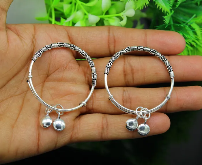 Rings TRIBAL ORNAMENTS Exclusive stylish 925 sterling silver adjustable charm baby bangles kada silver new born kids jewelry oxidized jewelry bbk67