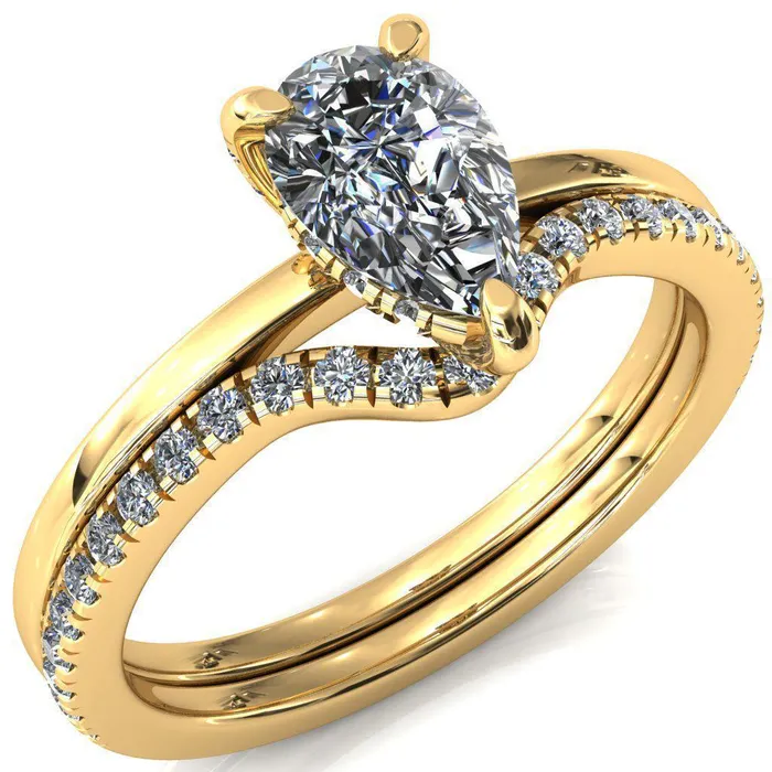Rosy Pear Moissanite 3 Claw Prong Single Rail Micropave Engagement Ring Fire Brilliance Rings Rosy Pear Moissanite 3 Claw Prong Single Rail Micropave Engagement Ring Fire Brilliance Rings
