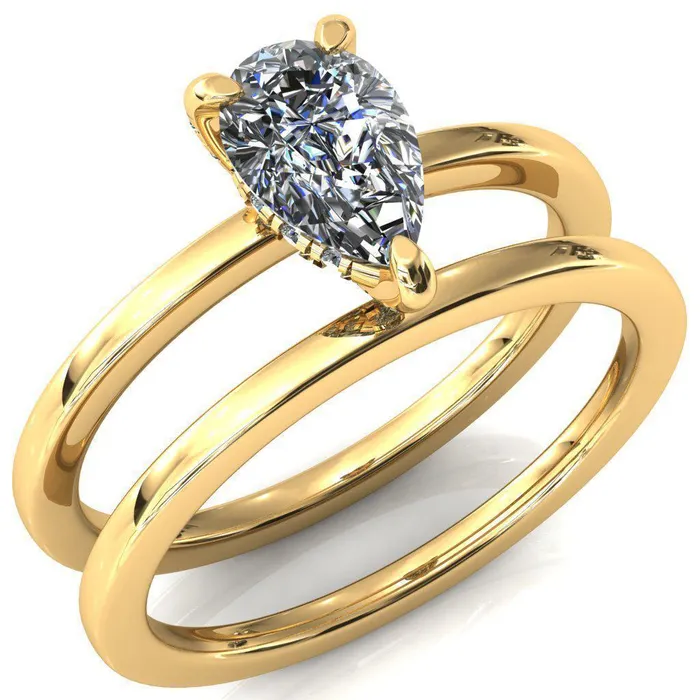 Rosy Pear Moissanite 3 Claw Prong Single Rail Micropave Engagement Ring Fire Brilliance Rings