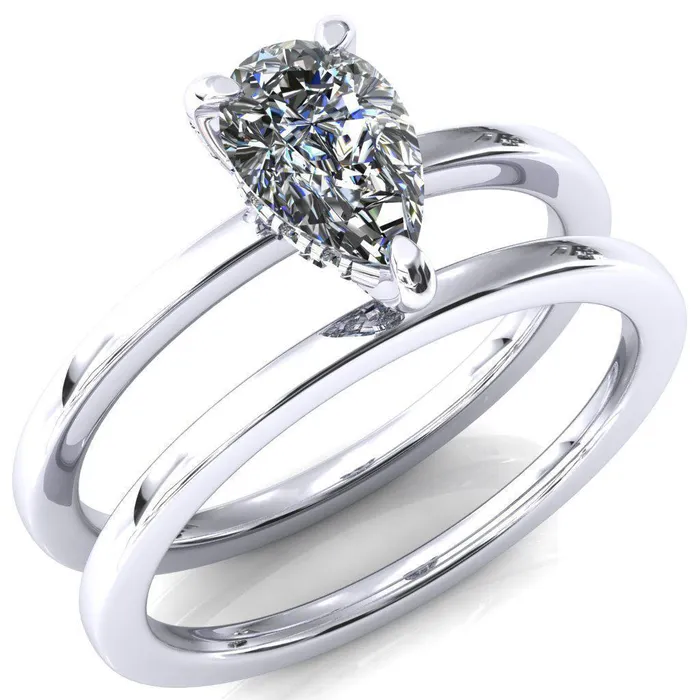 Rosy Pear Moissanite 3 Claw Prong Single Rail Micropave Engagement Ring Fire Brilliance Rings