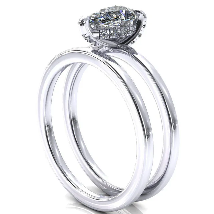 Rosy Pear Moissanite 3 Claw Prong Single Rail Micropave Engagement Ring Fire Brilliance Rings