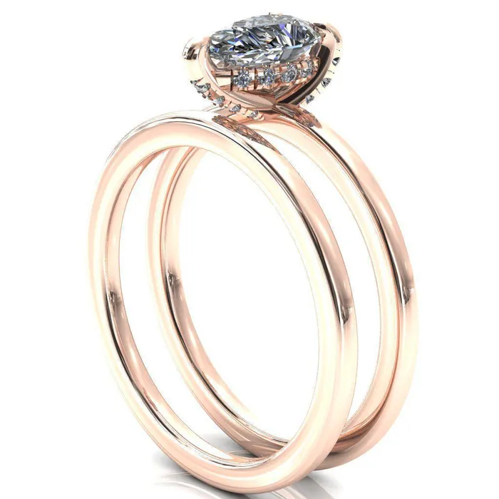 Rosy Pear Moissanite 3 Claw Prong Single Rail Micropave Engagement Ring Fire Brilliance Rings