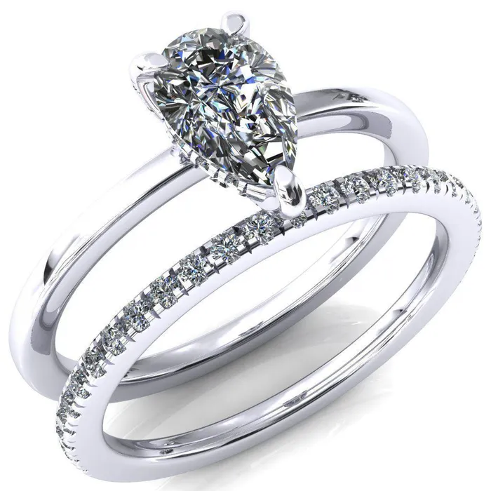 Rosy Pear Moissanite 3 Claw Prong Single Rail Micropave Engagement Ring Fire Brilliance Rings