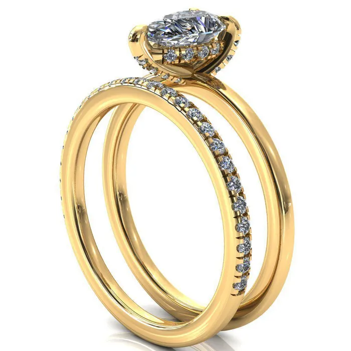 Rosy Pear Moissanite 3 Claw Prong Single Rail Micropave Engagement Ring Fire Brilliance Rings
