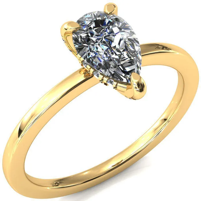 Rosy Pear Moissanite 3 Claw Prong Single Rail Micropave Engagement Ring Fire Brilliance Rings