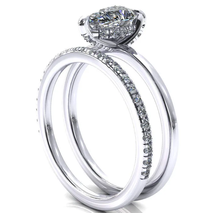 Rosy Pear Moissanite 3 Claw Prong Single Rail Micropave Engagement Ring Fire Brilliance Rings