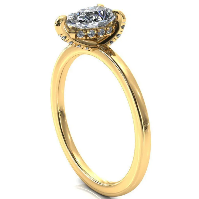 Rosy Pear Moissanite 3 Claw Prong Single Rail Micropave Engagement Ring Fire Brilliance Rings