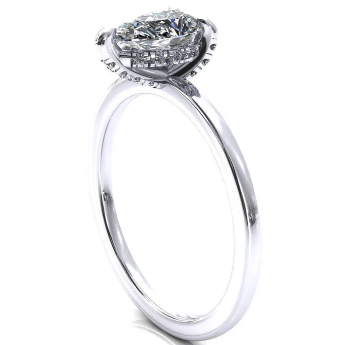 Rosy Pear Moissanite 3 Claw Prong Single Rail Micropave Engagement Ring Fire Brilliance Rings