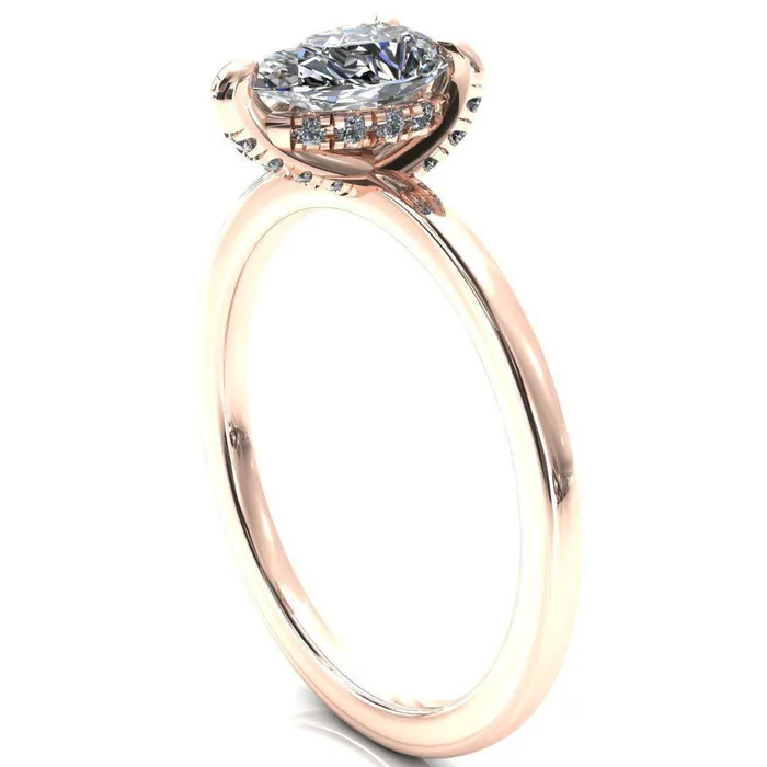 Rosy Pear Moissanite 3 Claw Prong Single Rail Micropave Engagement Ring Fire Brilliance Rings